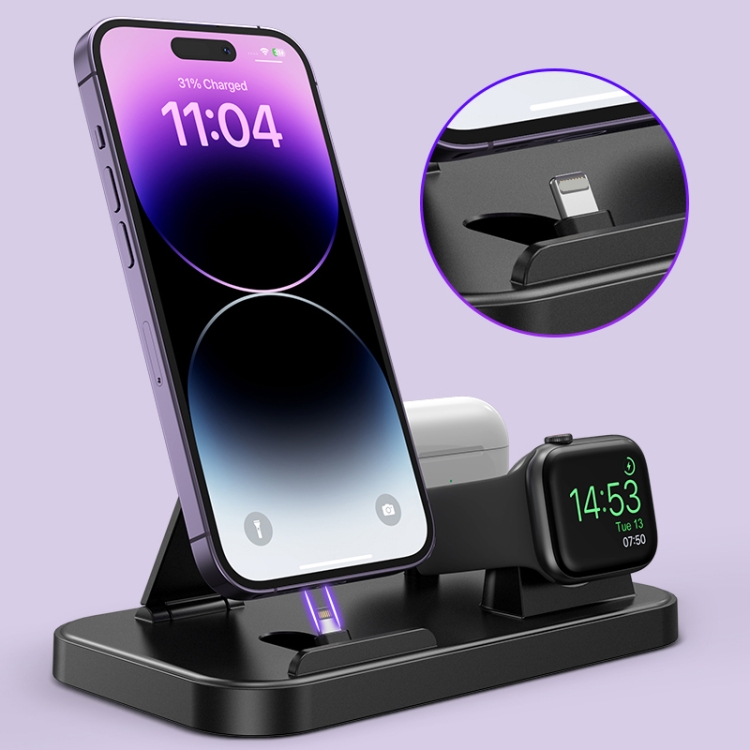 WA29 4 in 1 Magnetic Watch Wireless Charging Station with Dual 8 Pin Ports(White) WA29 4 in 1 Magnetic Watch Wireless Charging Station with Dual 8 Pin Ports(White)