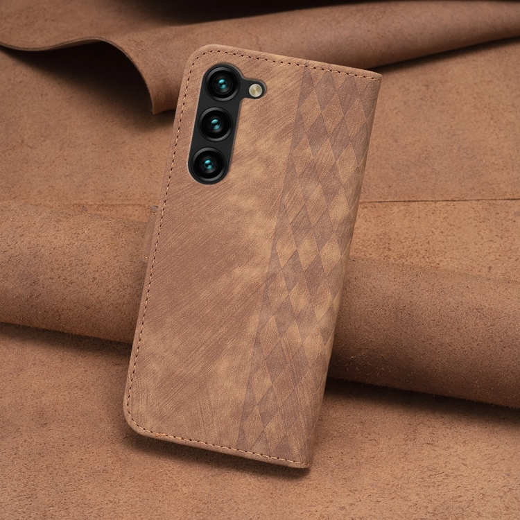 For Samsung Galaxy S23+ 5G Plaid Embossed Leather Phone Case(Brown) For Samsung Galaxy S23+ 5G Plaid Embossed Leather Phone Case(Brown)