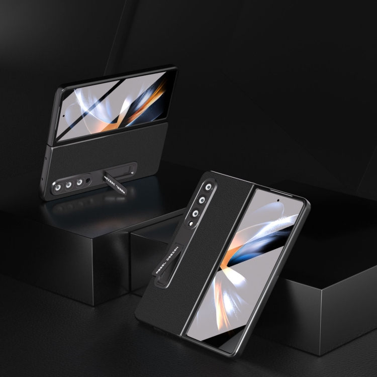 For Samsung Galaxy Z Fold4 5G ABEEL Integrated Genuine Leather Wave Black Edge Phone Case with Holder(Black) For Samsung Galaxy Z Fold4 5G ABEEL Integrated Genuine Leather Wave Black Edge Phone Case with Holder(Black)
