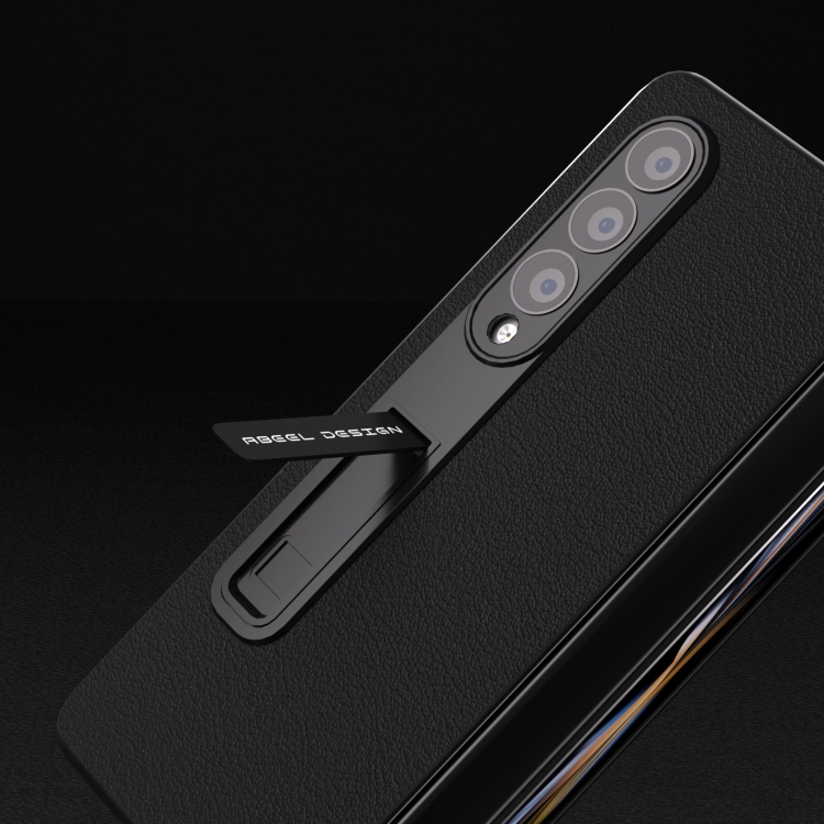 For Samsung Galaxy Z Fold4 5G ABEEL Integrated Genuine Leather Wave Black Edge Phone Case with Holder(Black) For Samsung Galaxy Z Fold4 5G ABEEL Integrated Genuine Leather Wave Black Edge Phone Case with Holder(Black)