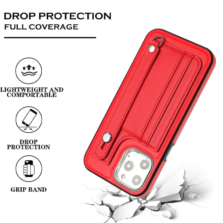 For iPhone 12 Pro Max Shockproof Leather Phone Case with Wrist Strap(Red) For iPhone 12 Pro Max Shockproof Leather Phone Case with Wrist Strap(Red)