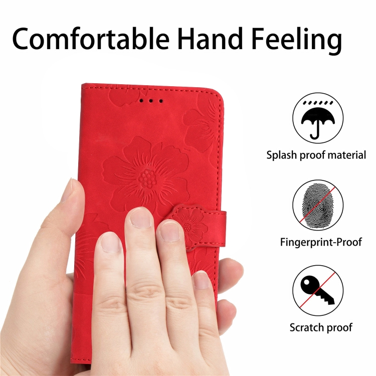 Para TCL 40 SE Funda de teléfono de cuero con estampado de flores en  relieve (Rojo)