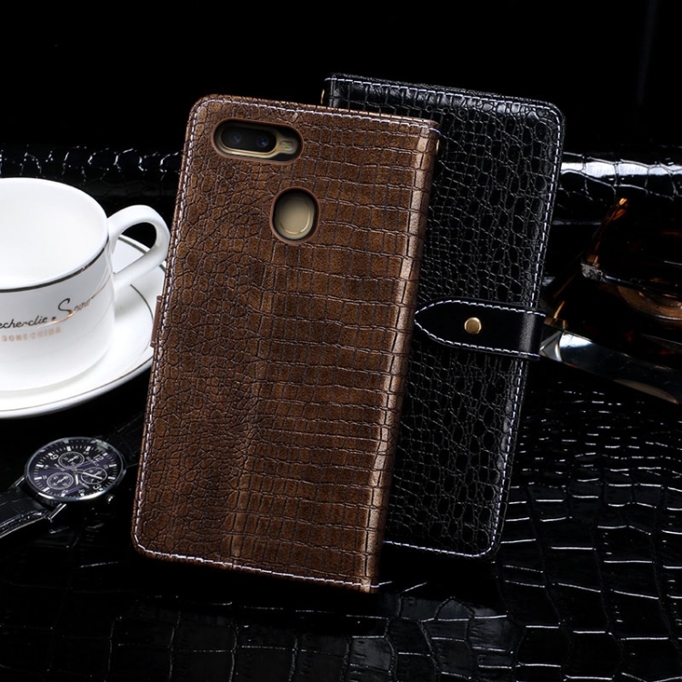 IDEWEI For Blackview A96 Crocodile Texture Leather Case Wallet Phone Cover  - Black