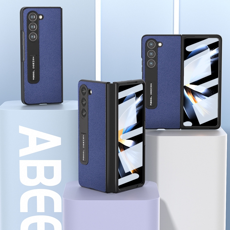 For Samsung Galaxy Z Fold5 ABEEL Integrated Black Edge Genuine Leather Mino Phone Case with Holder(Royal Blue) For Samsung Galaxy Z Fold5 ABEEL Integrated Black Edge Genuine Leather Mino Phone Case with Holder(Royal Blue)