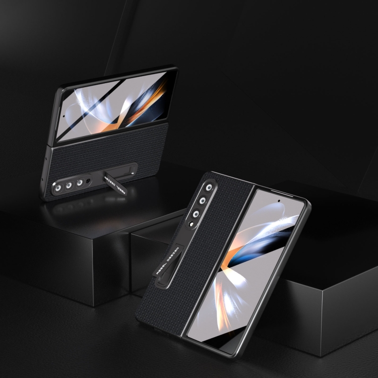 For Samsung Galaxy Z Fold4 5G Integrated Genuine Leather Luxury Series Phone Case with Holder(Black) For Samsung Galaxy Z Fold4 5G Integrated Genuine Leather Luxury Series Phone Case with Holder(Black)