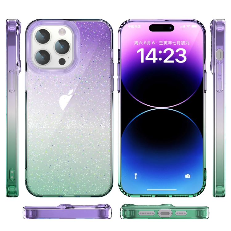 For iPhone 14 Star Gradient Phone Case(Purple Green) For iPhone 14 Star Gradient Phone Case(Purple Green)