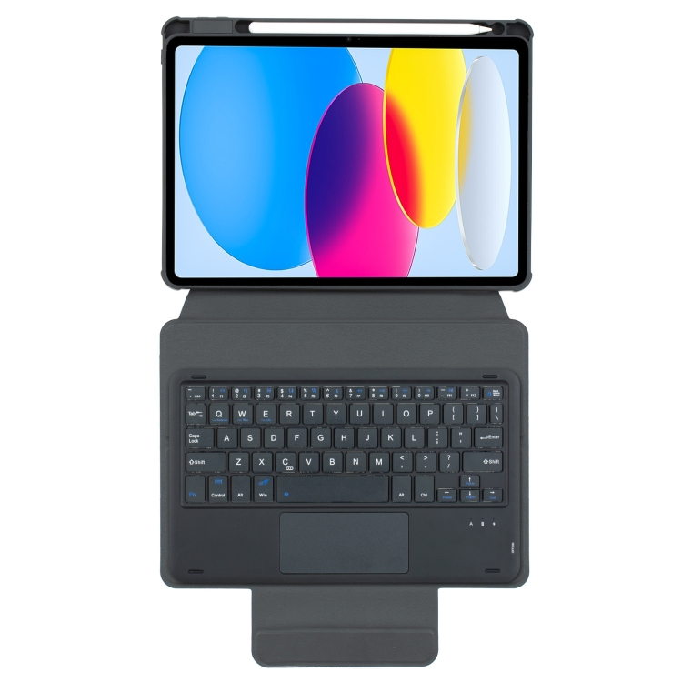For iPad 10th Gen 10.9 2022 F10B-A 360 Rotation Acrylic Transparent Bluetooth Keyboard Leather Case With Touch Control(Black)