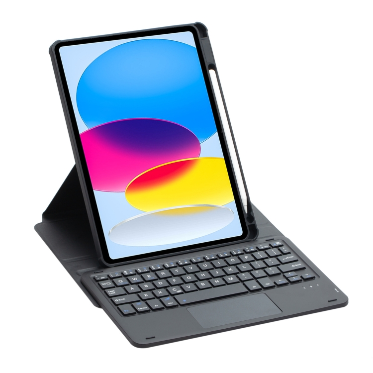 For iPad 10th Gen 10.9 2022 F10B-A 360 Rotation Acrylic Transparent Bluetooth Keyboard Leather Case With Touch Control(Black)
