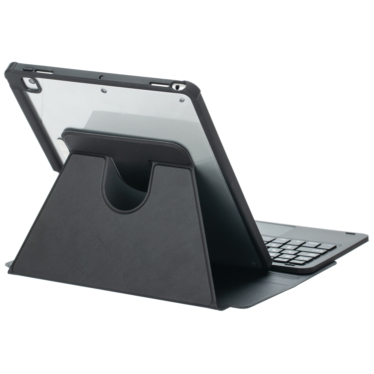 For iPad 10th Gen 10.9 2022 F10B-A 360 Rotation Acrylic Transparent Bluetooth Keyboard Leather Case With Touch Control(Black)