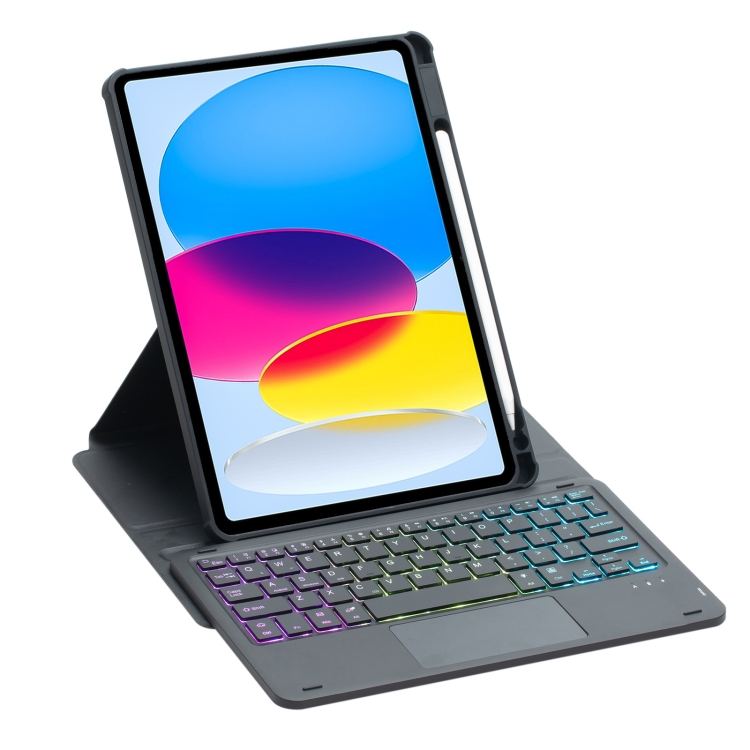 For iPad 10th Gen 10.9 2022 F10B-AS 360 Rotation Acrylic Transparent Bluetooth Keyboard Leather Case With Touch Control / Backlight(Black)