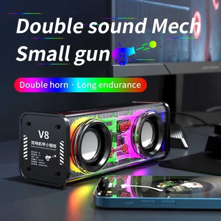 V8 Transparent Mechanical TWS Subwoofer Wireless Bluetooth Speaker(Black) V8 Transparent Mechanical TWS Subwoofer Wireless Bluetooth Speaker(Black)