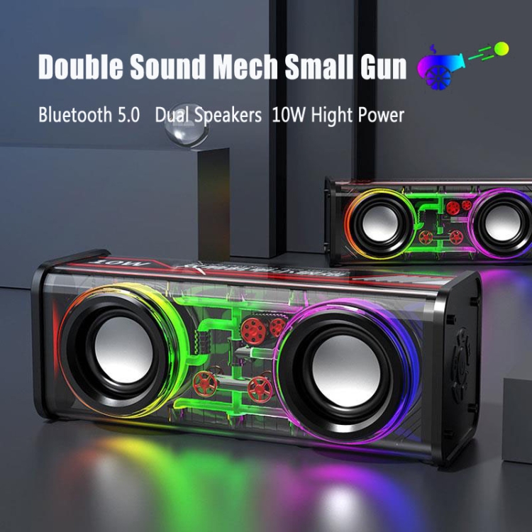 V8 Transparent Mechanical TWS Subwoofer Wireless Bluetooth Speaker(Black) V8 Transparent Mechanical TWS Subwoofer Wireless Bluetooth Speaker(Black)