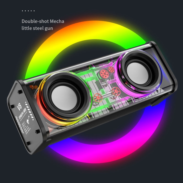 V8 Transparent Mechanical TWS Subwoofer Wireless Bluetooth Speaker(Black) V8 Transparent Mechanical TWS Subwoofer Wireless Bluetooth Speaker(Black)