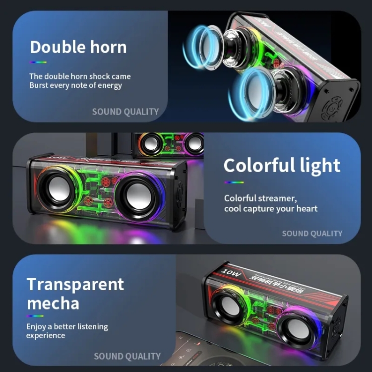 V8 Transparent Mechanical TWS Subwoofer Wireless Bluetooth Speaker(Black) V8 Transparent Mechanical TWS Subwoofer Wireless Bluetooth Speaker(Black)
