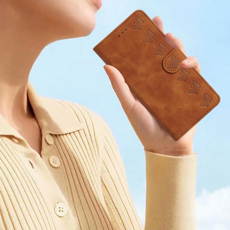 For iPhone 14 Plus Seven Butterflies Embossed Leather Phone Case(Brown) For iPhone 14 Plus Seven Butterflies Embossed Leather Phone Case(Brown)