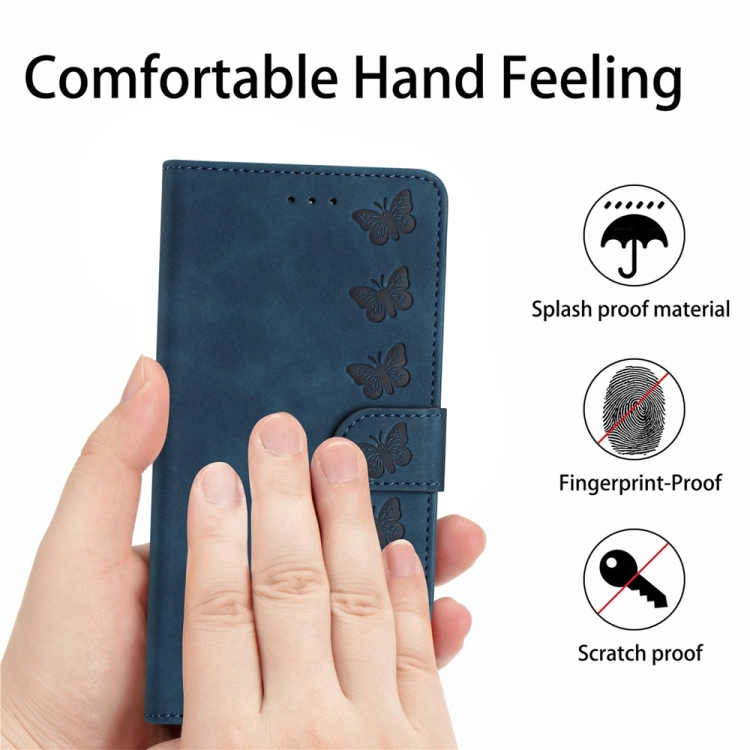 For iPhone 14 Pro Seven Butterflies Embossed Leather Phone Case(Blue) For iPhone 14 Pro Seven Butterflies Embossed Leather Phone Case(Blue)