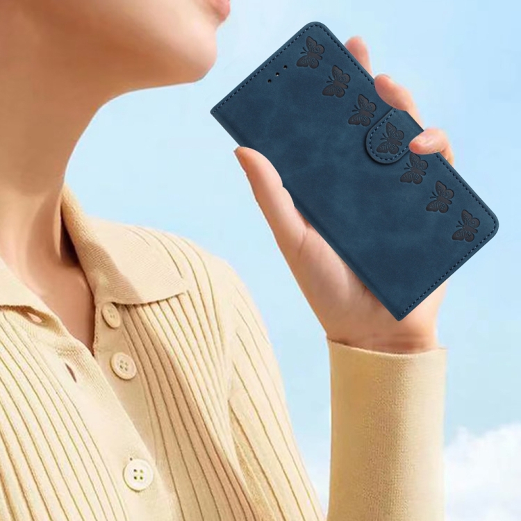 For iPhone 14 Pro Seven Butterflies Embossed Leather Phone Case(Blue) For iPhone 14 Pro Seven Butterflies Embossed Leather Phone Case(Blue)