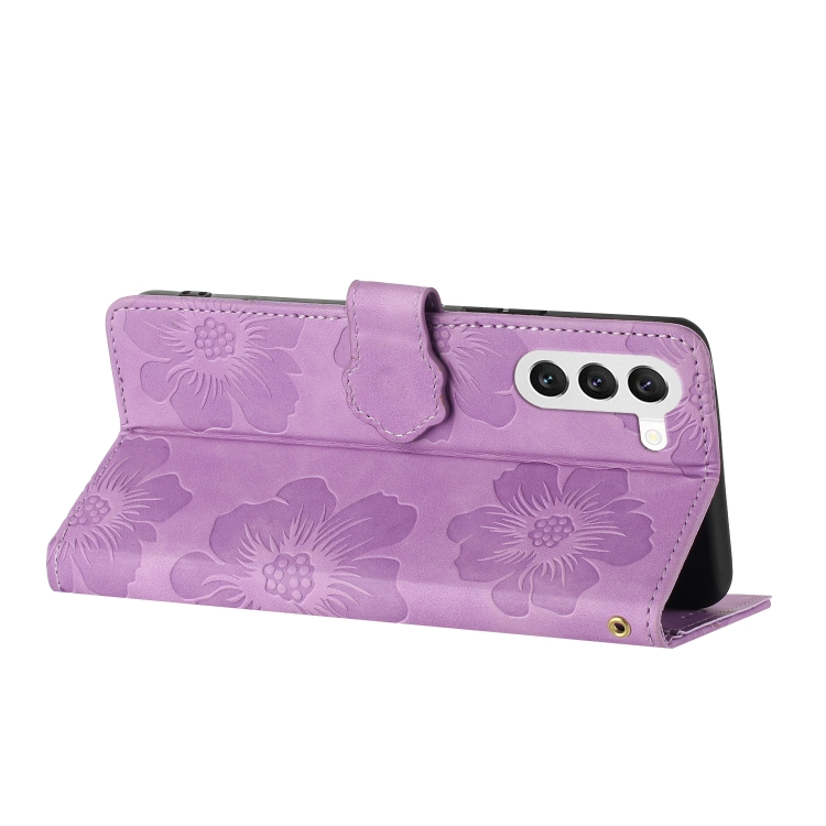 For Samsung Galaxy S23+ 5G Flower Embossing Pattern Leather Phone Case(Purple)
