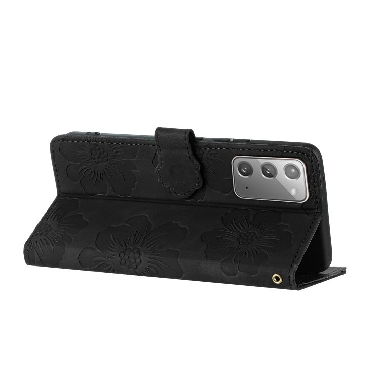 For Samsung Galaxy Note20 Flower Embossing Pattern Leather Phone Case(Black)