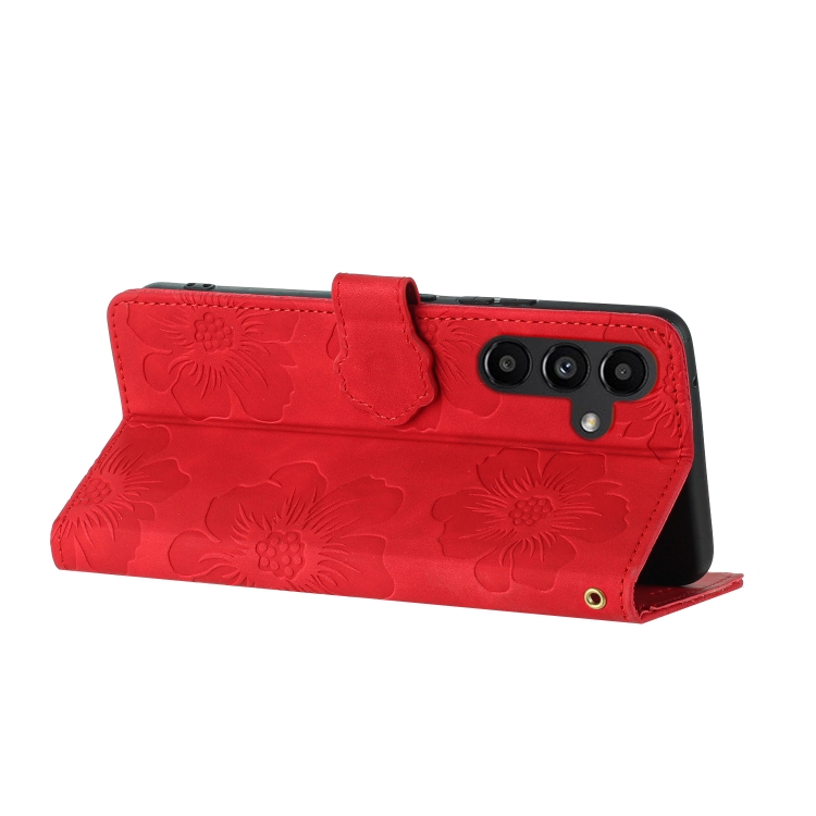 For Samsung Galaxy S23 FE 5G Flower Embossing Pattern Leather Phone Case(Red)