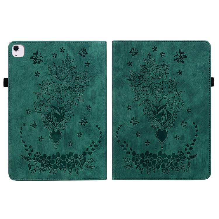 For iPad Air 11 2024 Butterfly Rose Embossed Leather Smart Tablet Case(Green) For iPad Air 11 2024 Butterfly Rose Embossed Leather Smart Tablet Case(Green)