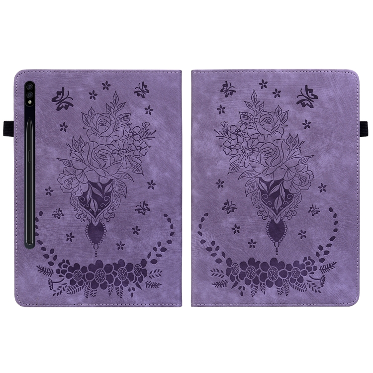 For Samsung Galaxy Tab S9 Butterfly Rose Embossed Leather Tablet Case(Purple) For Samsung Galaxy Tab S9 Butterfly Rose Embossed Leather Tablet Case(Purple)