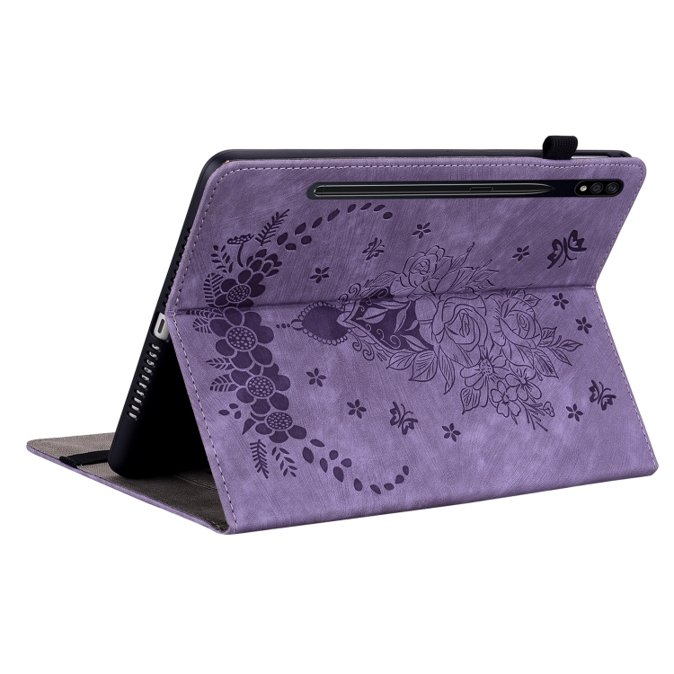 For Samsung Galaxy Tab S9 Butterfly Rose Embossed Leather Tablet Case(Purple) For Samsung Galaxy Tab S9 Butterfly Rose Embossed Leather Tablet Case(Purple)