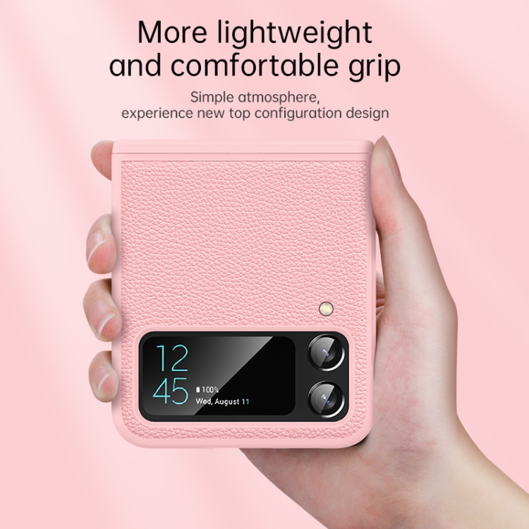For Samsung Galaxy Z Flip4 Litchi Texture Fold Hinge Phone Case(Pink) For Samsung Galaxy Z Flip4 Litchi Texture Fold Hinge Phone Case(Pink)