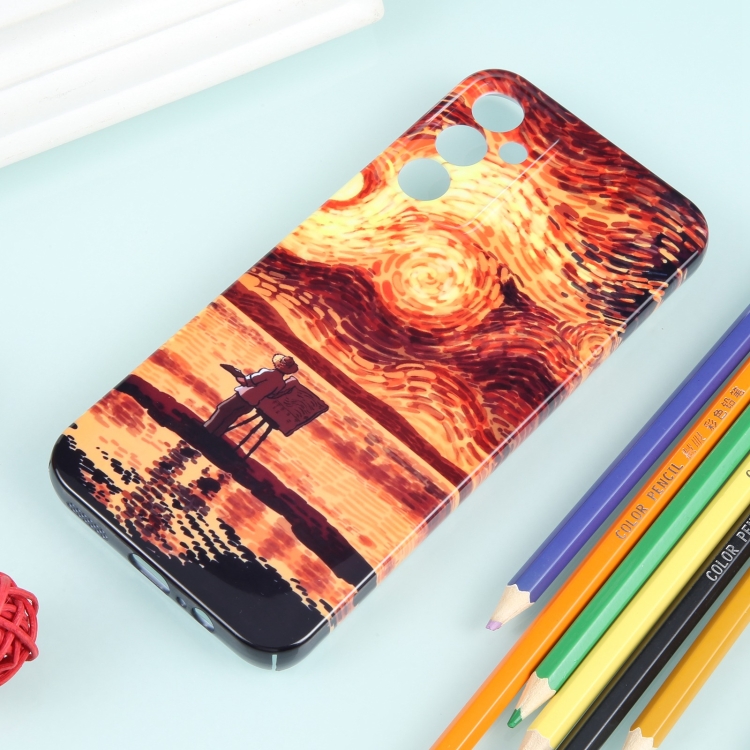 For Samsung Galaxy S23 5G Precise Hole Oil Painting Pattern PC Phone Case(Sunset)