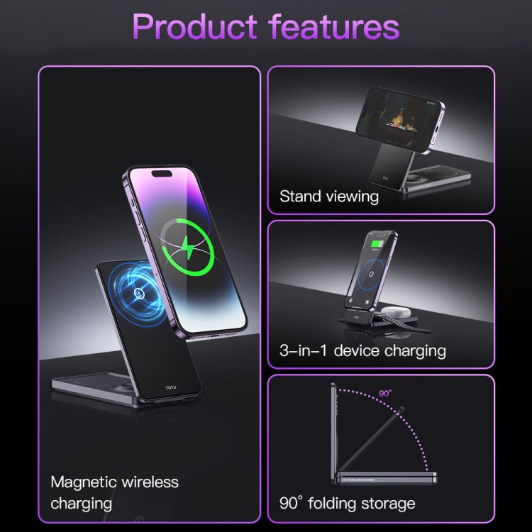 TOTU CACW-075 Mecha Series 3 in 1 Foldable Magnetic Wireless Charger(Grey) TOTU CACW-075 Mecha Series 3 in 1 Foldable Magnetic Wireless Charger(Grey)