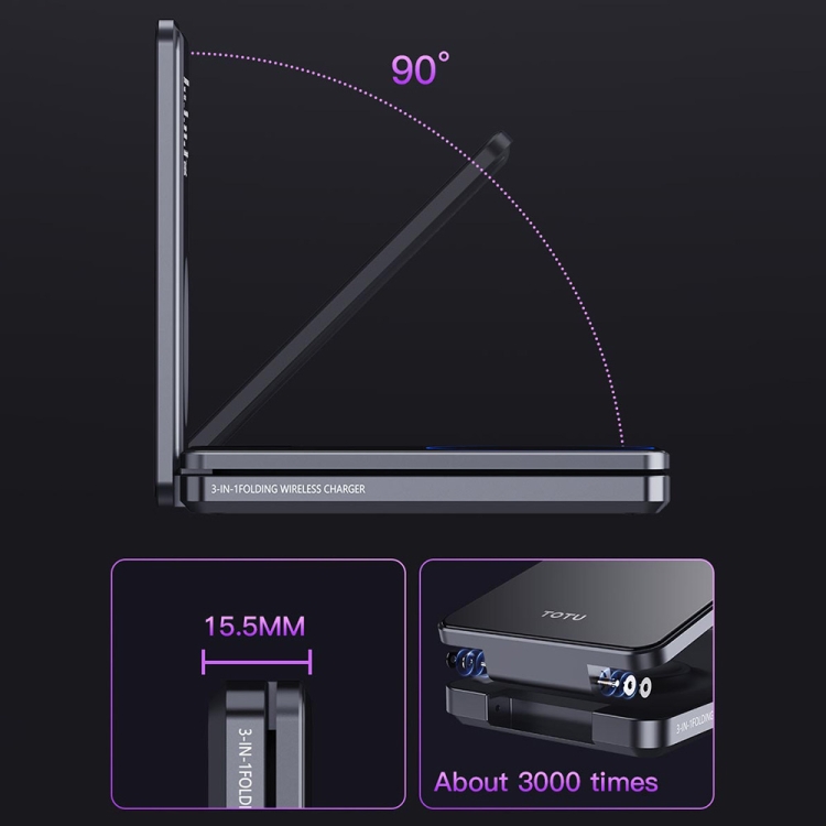 TOTU CACW-075 Mecha Series 3 in 1 Foldable Magnetic Wireless Charger(Grey) TOTU CACW-075 Mecha Series 3 in 1 Foldable Magnetic Wireless Charger(Grey)