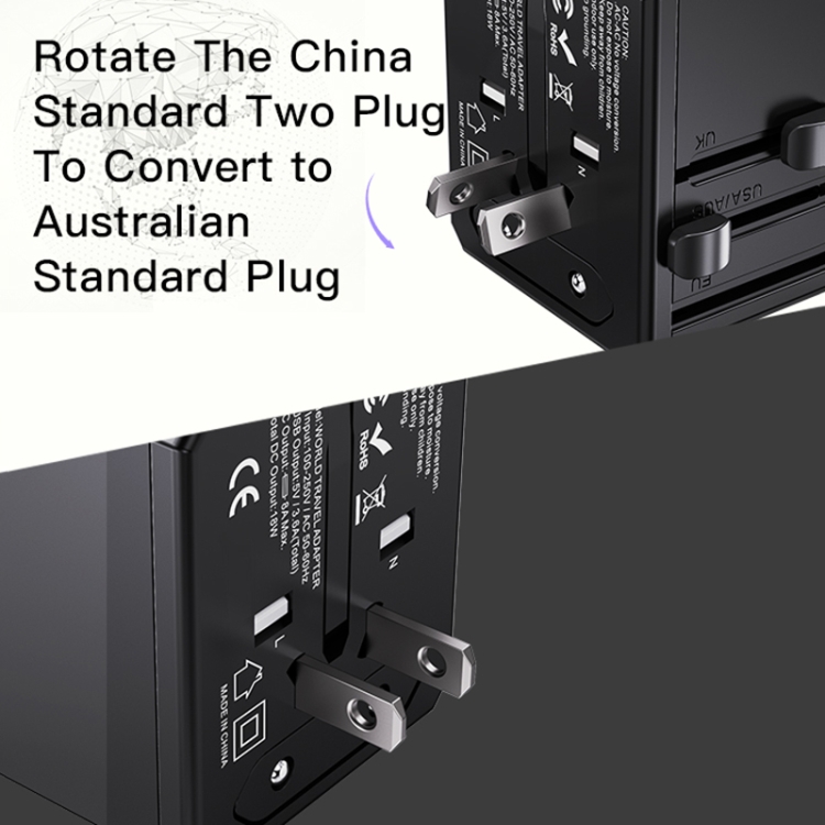 Yesido MC-10 3 USB + Type-C Ports Multi-function Universal Travel Adapter Plug(Black) - 3