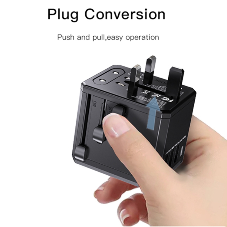 Yesido MC-10 3 USB + Type-C Ports Multi-function Universal Travel Adapter Plug(Black) - 7
