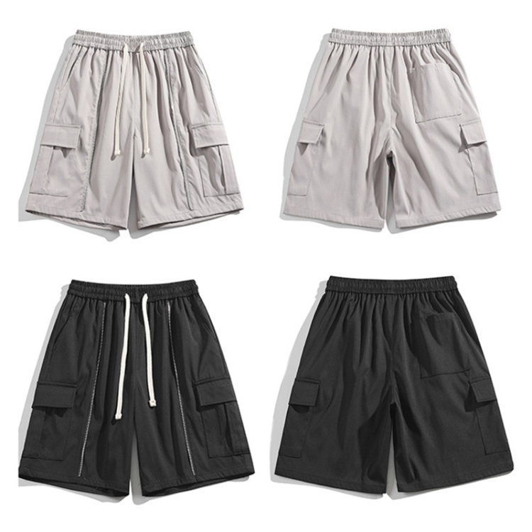 Men Summer Work Loose Fitting Sports Shorts, Size:M(K23217-Black)