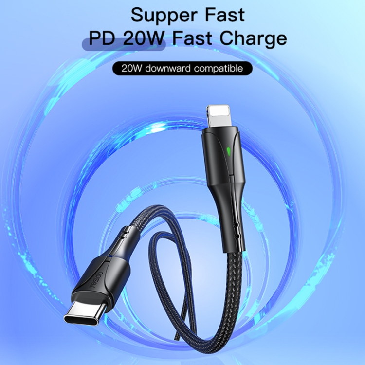 YESIDO CA99 20W USB-C / Type-C to 8 Pin Braided Charging Data Cable with Indicator Light, Length:1.2m(Black) YESIDO CA99 20W USB-C / Type-C to 8 Pin Braided Charging Data Cable with Indicator Light, Length:1.2m(Black)