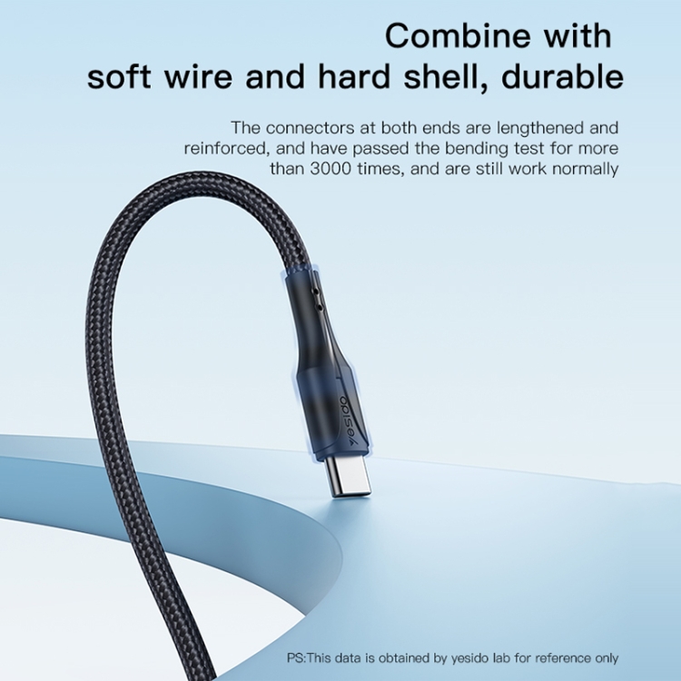 YESIDO CA99 20W USB-C / Type-C to 8 Pin Braided Charging Data Cable with Indicator Light, Length:1.2m(Black) YESIDO CA99 20W USB-C / Type-C to 8 Pin Braided Charging Data Cable with Indicator Light, Length:1.2m(Black)