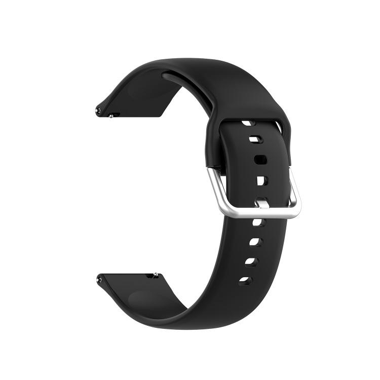 22mm Universal Silver Buckle Silicone Replacement Wrist Strap, Size:L(Black) - 1