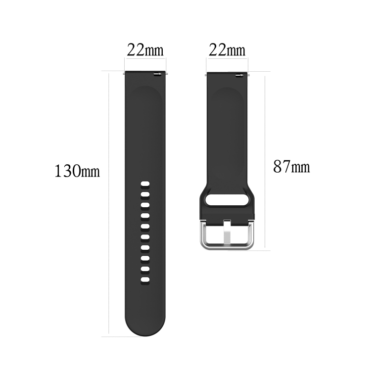 22mm Universal Silver Buckle Silicone Replacement Wrist Strap, Size:L(Black) - 6