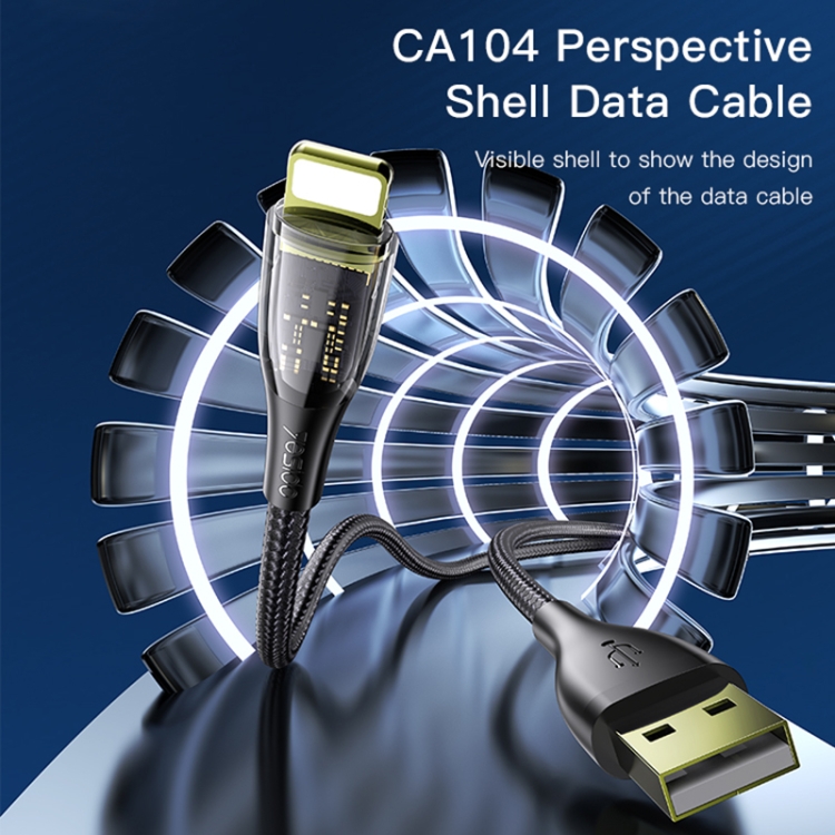 YESIDO CA104 2.4A USB to 8 Pin Transparent Charging Data Cable, Length:1.2m(Black) YESIDO CA104 2.4A USB to 8 Pin Transparent Charging Data Cable, Length:1.2m(Black)