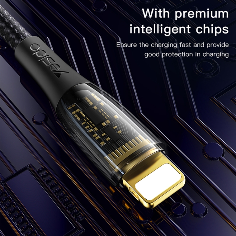 YESIDO CA104 2.4A USB to 8 Pin Transparent Charging Data Cable, Length:1.2m(Black) YESIDO CA104 2.4A USB to 8 Pin Transparent Charging Data Cable, Length:1.2m(Black)