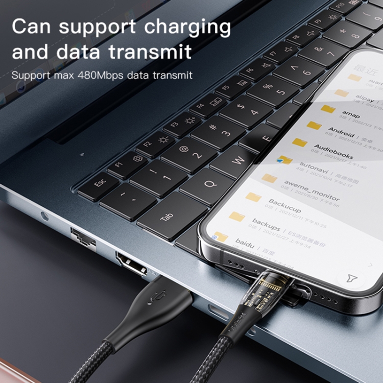 YESIDO CA104 2.4A USB to 8 Pin Transparent Charging Data Cable, Length:1.2m(Black) YESIDO CA104 2.4A USB to 8 Pin Transparent Charging Data Cable, Length:1.2m(Black)