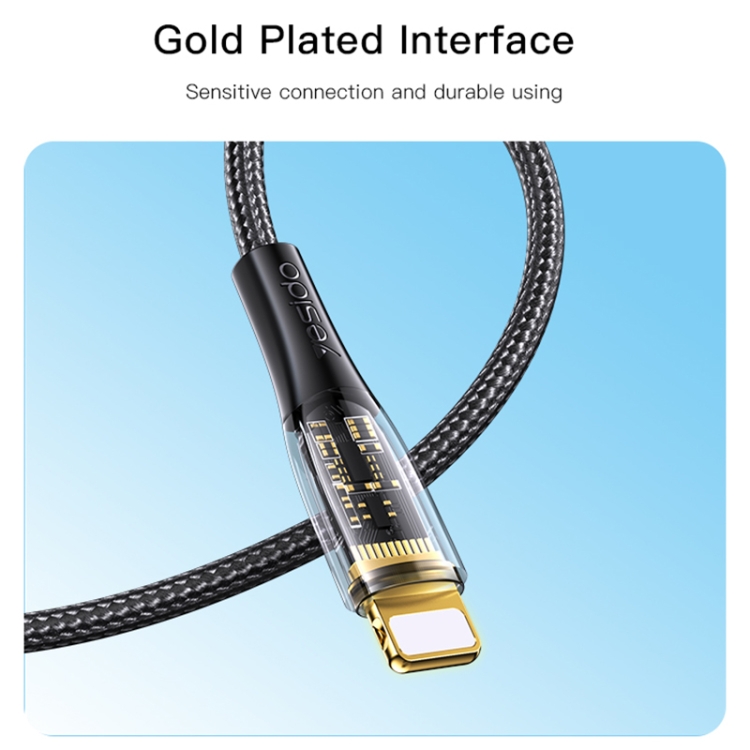 YESIDO CA104 2.4A USB to 8 Pin Transparent Charging Data Cable, Length:1.2m(Black) YESIDO CA104 2.4A USB to 8 Pin Transparent Charging Data Cable, Length:1.2m(Black)