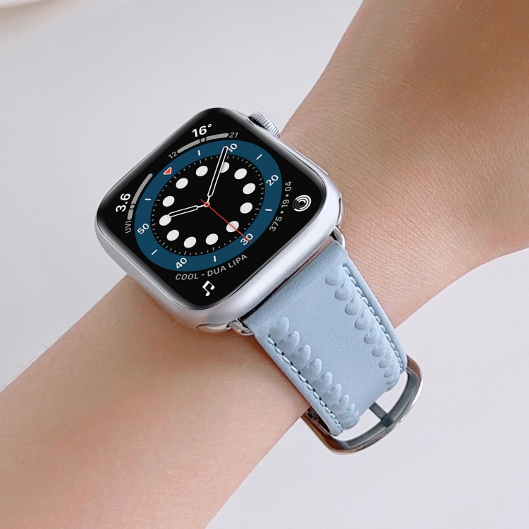 立体爱心真皮表带适用于Apple Watch 6 44mm（蓝色）