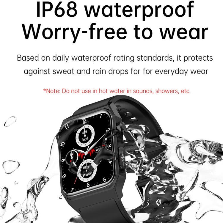 E530 Reloj inteligente con banda de acero resistente al agua IP68 de 1,91 pulgadas Compatible con ECG / Azúcar en sangre no invasivo (Negro) - B1