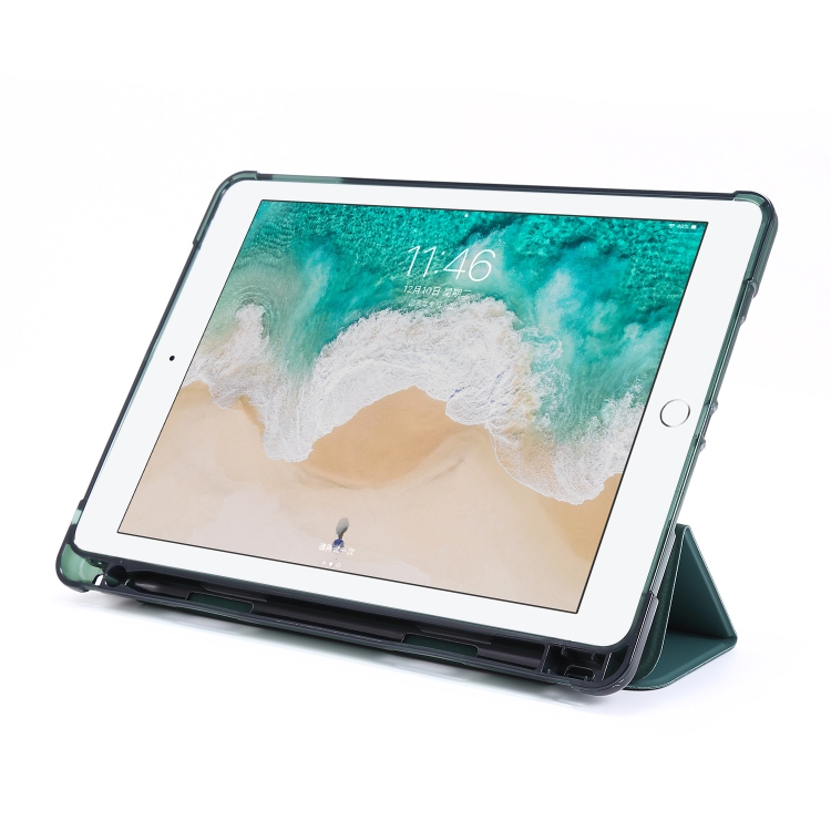 For iPad Air 2 Airbag Horizontal Flip Leather Case with Three-fold Holder & Pen Holder(Dark Green) - 3