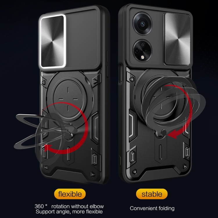 For OPPO F23 5G India / A98 5G / A1 5G CD Texture Sliding Camshield Magnetic Holder Phone Case(Black) - 2