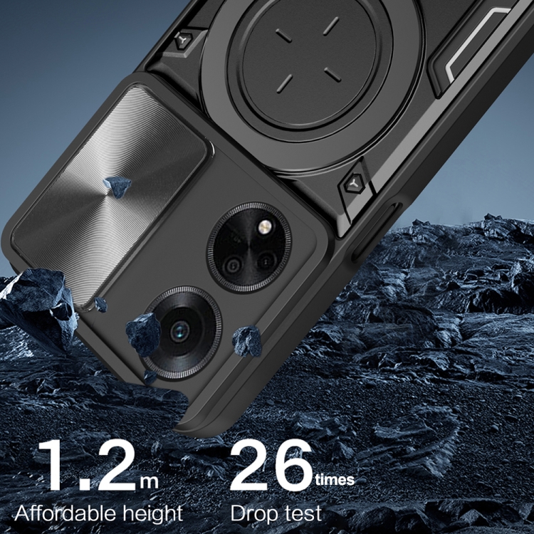 For OPPO F23 5G India / A98 5G / A1 5G CD Texture Sliding Camshield Magnetic Holder Phone Case(Black) - 5