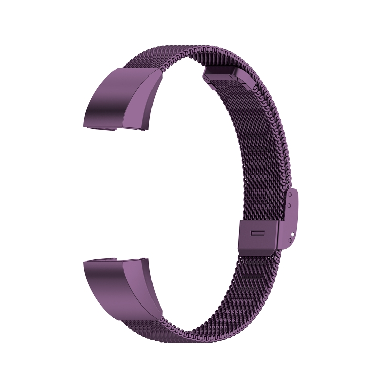 For Fitbit Alta / Alta HR / ACE Watch Button Mesh Metal Replacement Strap Watchband, Size:S(Dark Purple) - 2