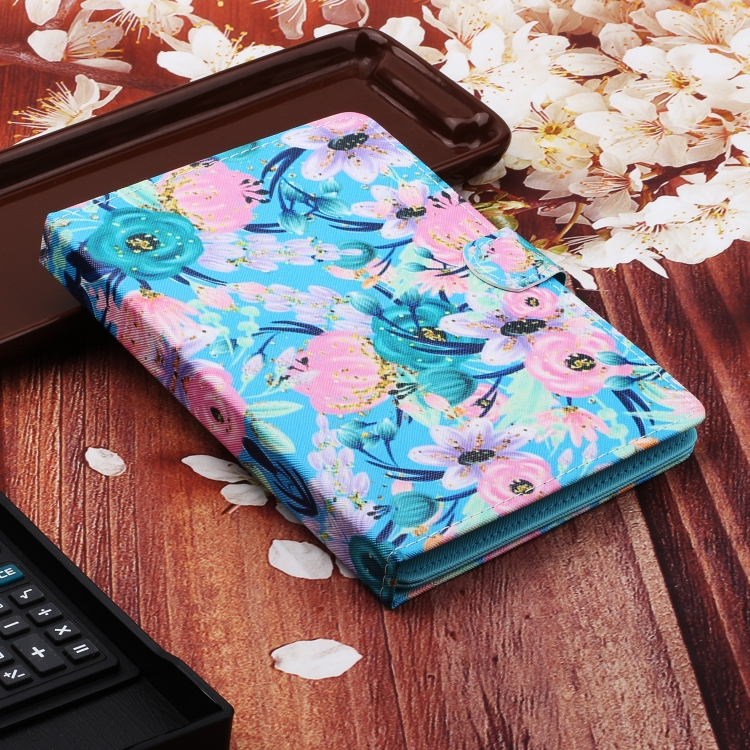 For 10 inch Universal Tablet PC Flower Pattern Horizontal Flip Leather Case with Card Slots & Holder(Pink Flower) - 7