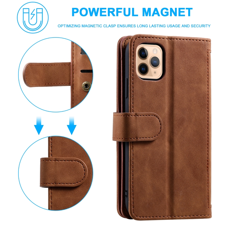 For iPhone 11 Pro Max Nine Card Zipper Bag Horizontal Flip Leather Case With Holder & Card Slots & Photo Frame & Wallet(Brown) - 9